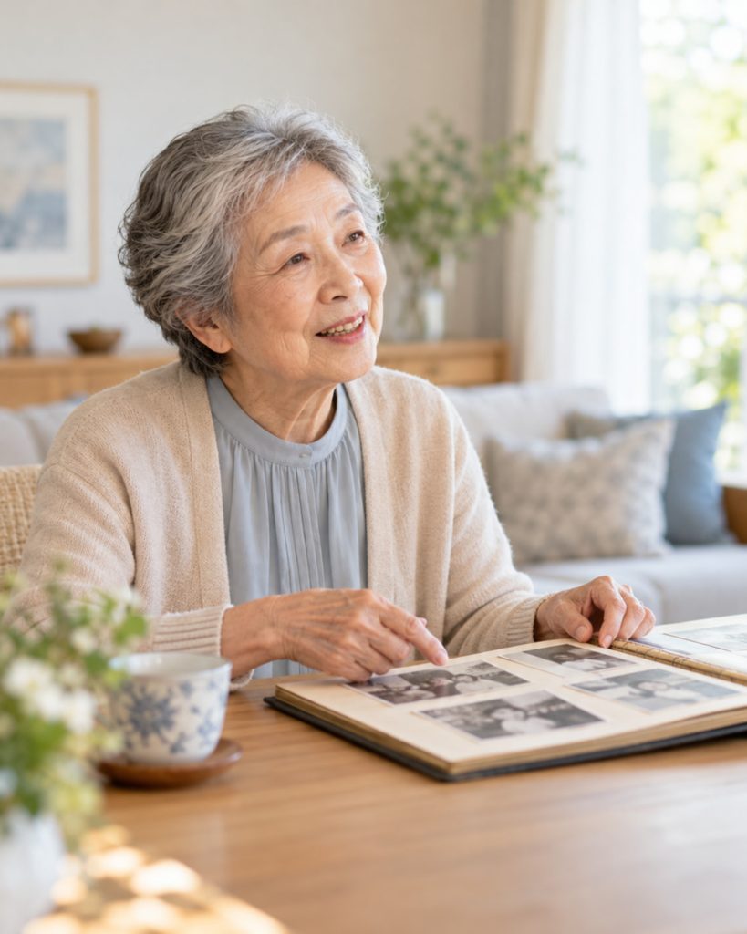 思い出を語るシニア女性